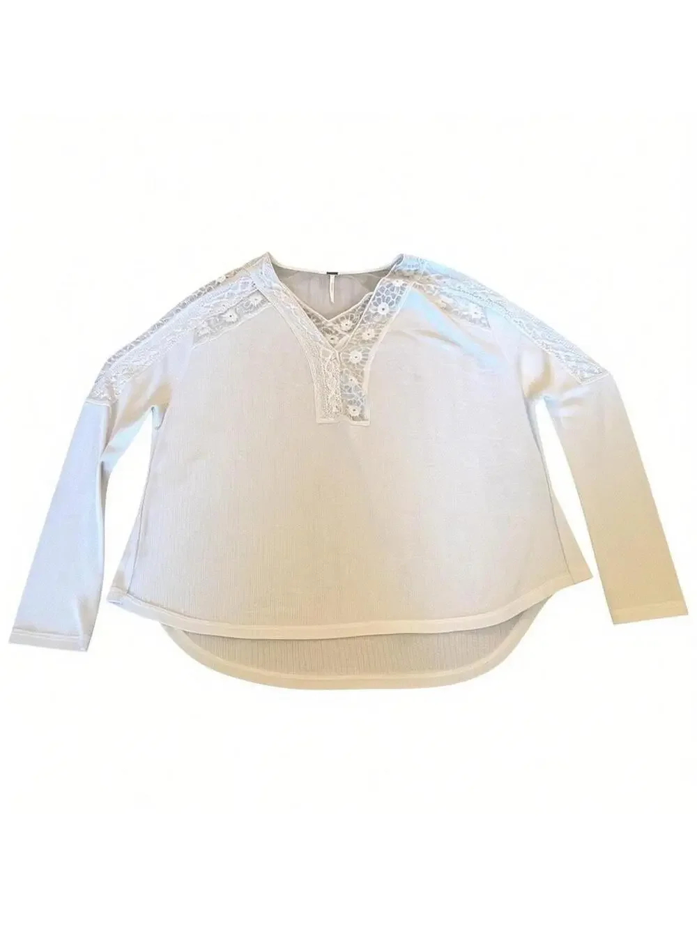Free People White Lace Long Sleeve Shirt